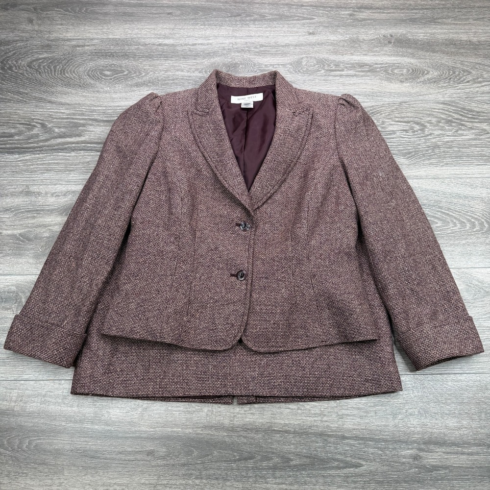 Nine West Suit Womens 14 Burgundy Tweed Wool Blend Blazer Pencil Skirt 2 Piece
